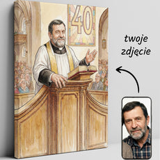 Karykatura księdza z dowolną cyfrą – elegancka pamiątka jubileuszowa