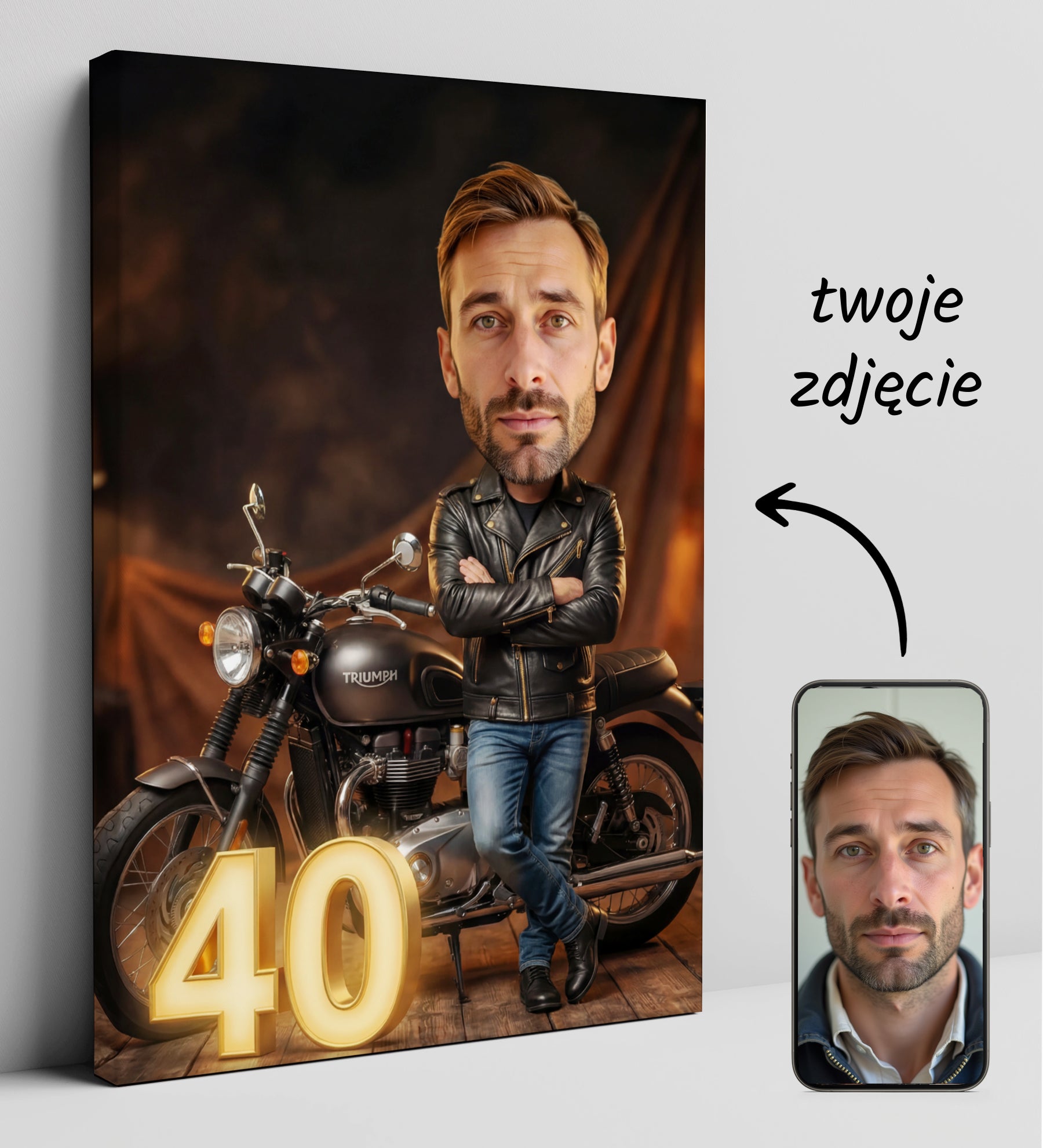Karykatura motocyklisty ze zdjęcia