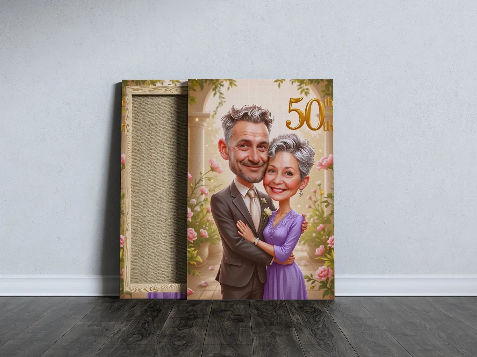 Karykatura na 50 rocznicę ślubu jako oryginalny prezent na canvasie