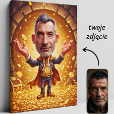 Personalizowany portret karikatura na płótnie z okazji 60 urodzin jubilata w skarbcu
