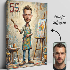 Personalizowany obraz na płótnie z karykaturą artysty na urodziny