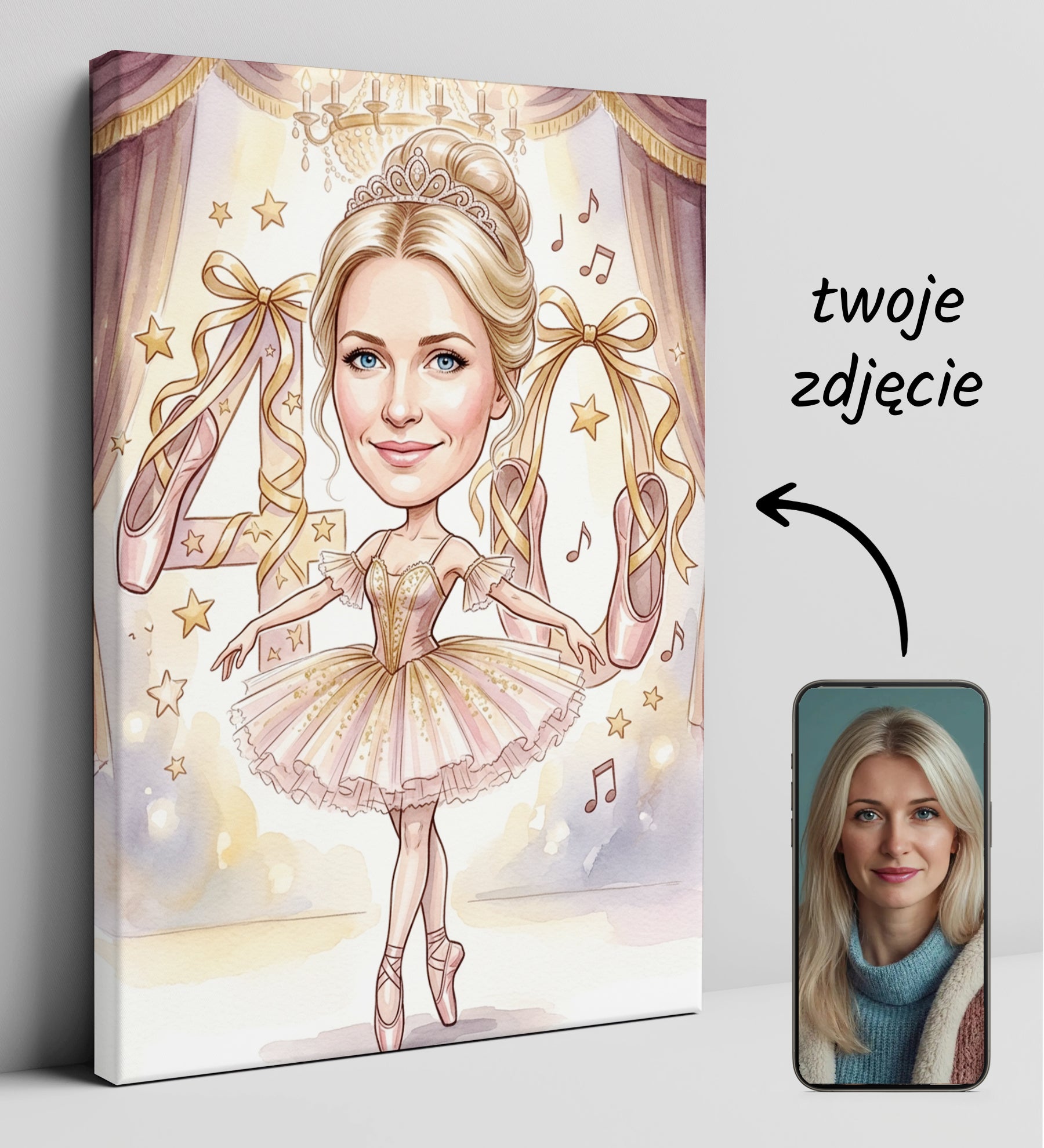Karykatura balerina na 40 urodziny - personalizowany prezent ze glowne
