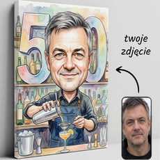 Karykatura barmana na 50 urodziny ze zdjęcia glowne
