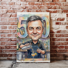 Karykatura barmana na 50 urodziny ze zdjęcia mockup 1