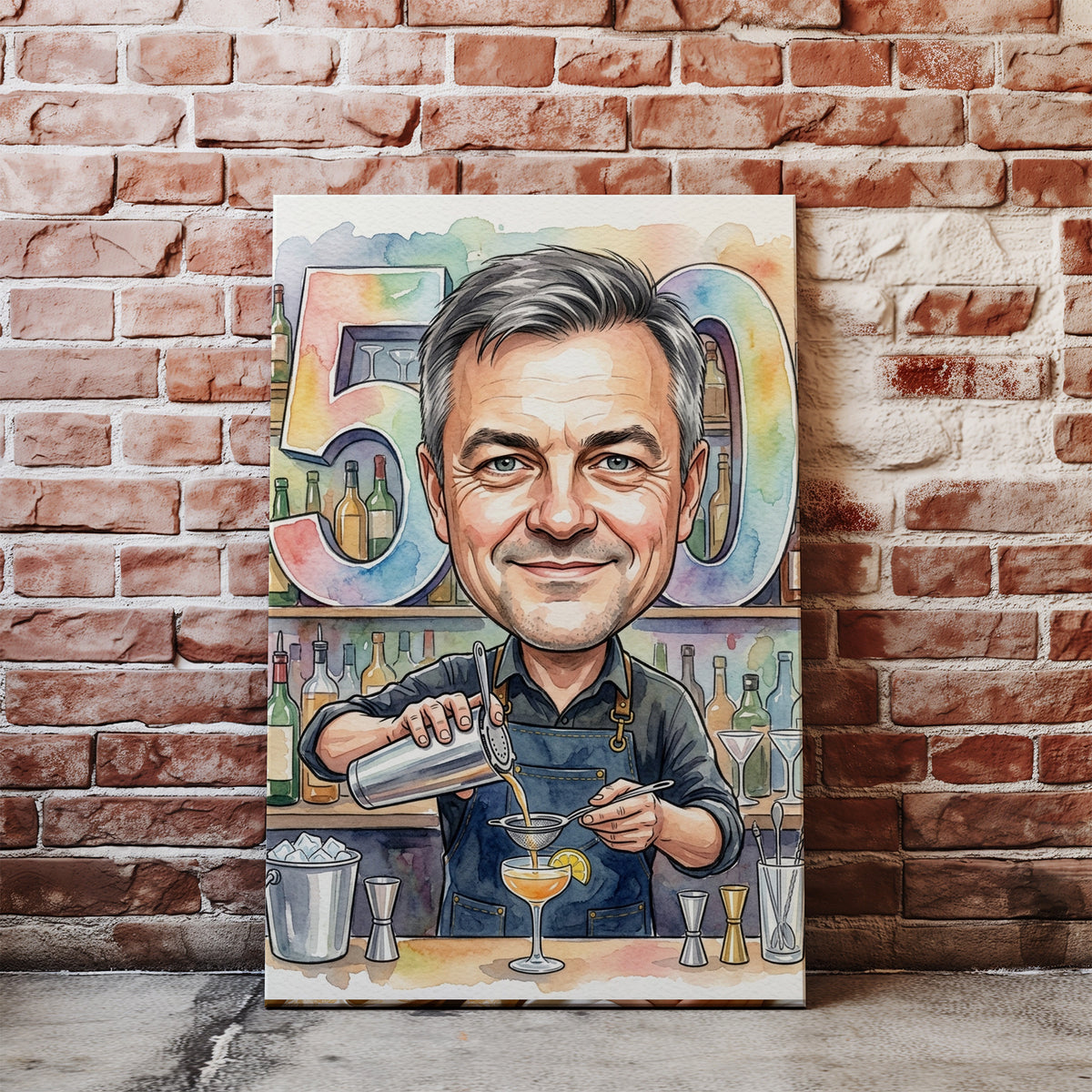Karykatura barmana na 50 urodziny ze zdjęcia mockup 1
