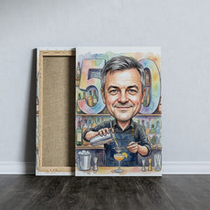 Karykatura barmana na 50 urodziny ze zdjęcia mockup 5