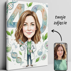 Karykatura personalizowana biotechnolożki na 40 urodziny glowne