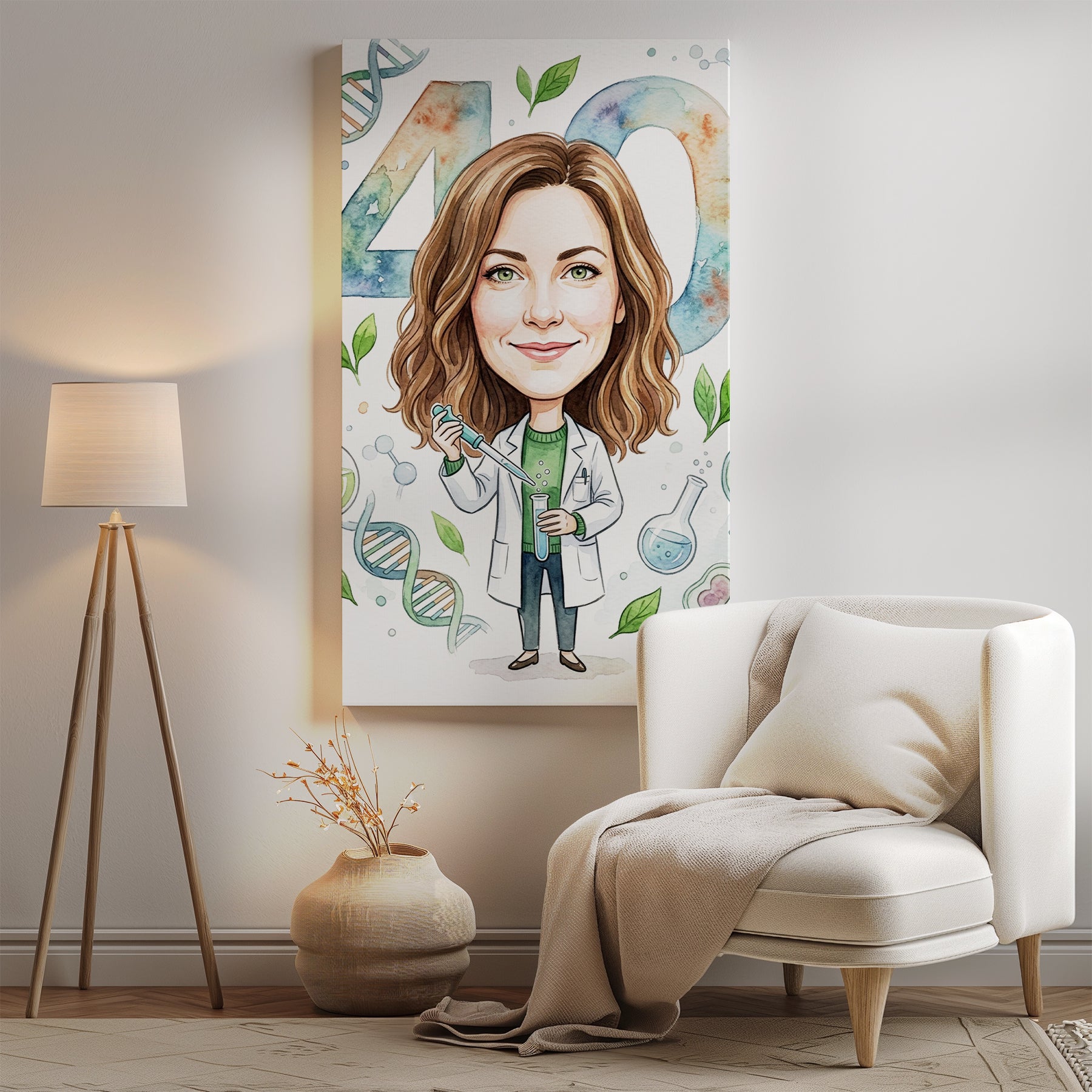 Karykatura personalizowana biotechnolożki na 40 urodziny mockup 2