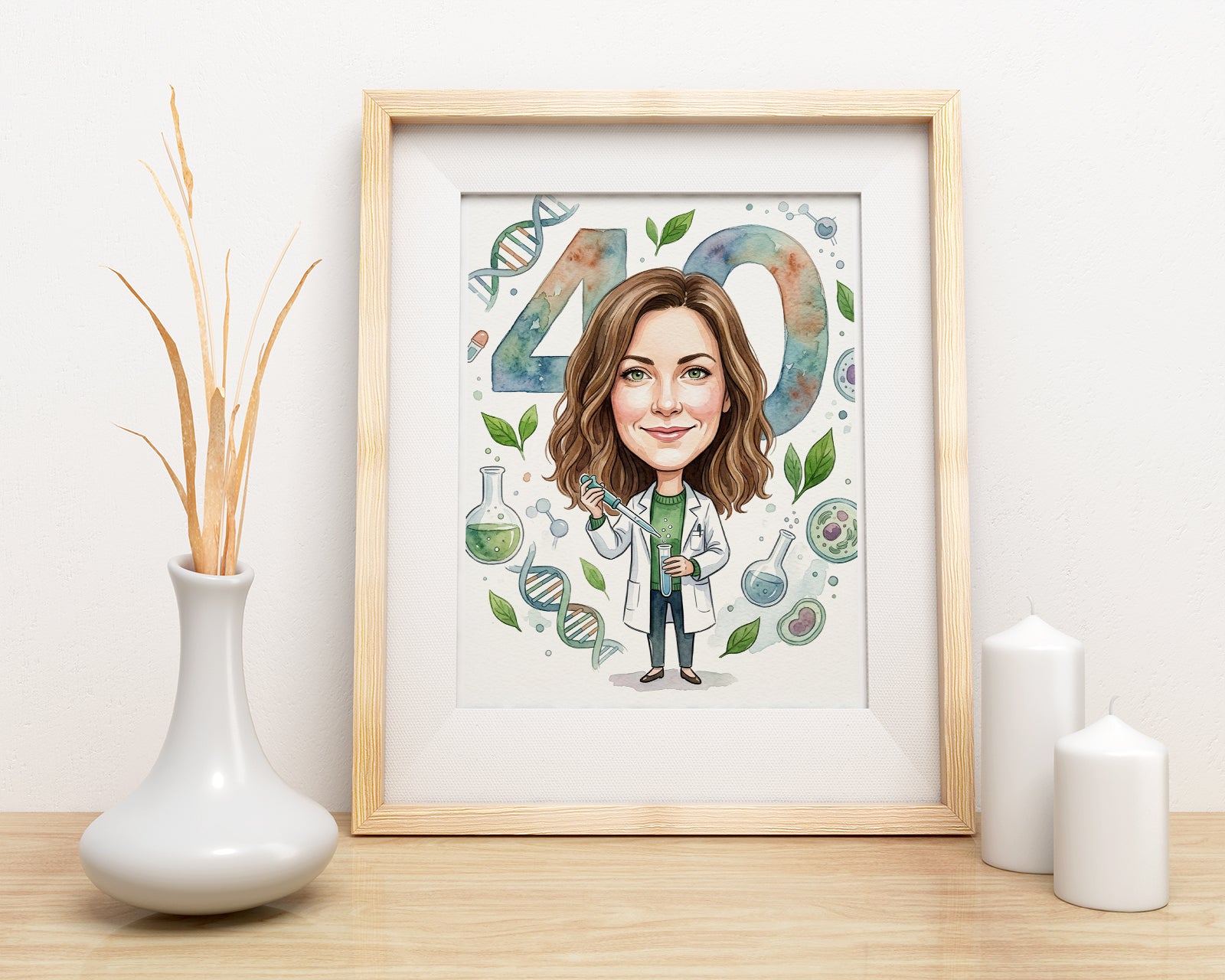 Karykatura personalizowana biotechnolożki na 40 urodziny mockup 3