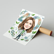 Karykatura personalizowana biotechnolożki na 40 urodziny mockup 4