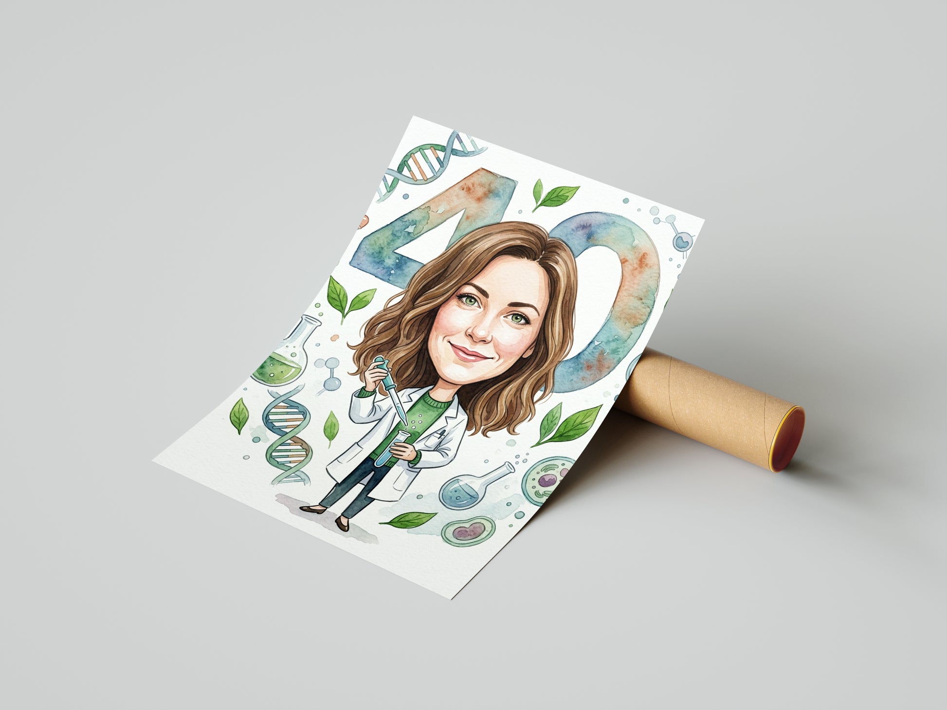Karykatura personalizowana biotechnolożki na 40 urodziny mockup 4