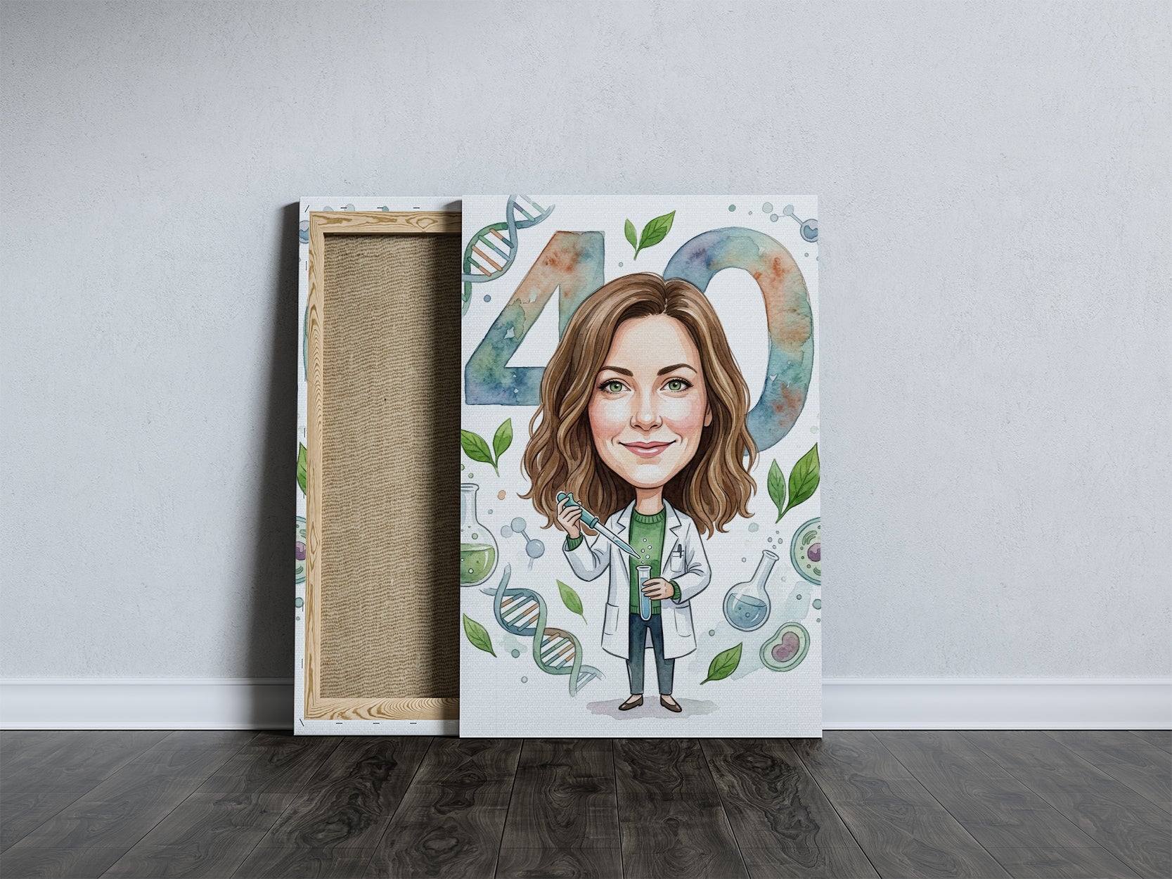 Karykatura personalizowana biotechnolożki na 40 urodziny mockup 5