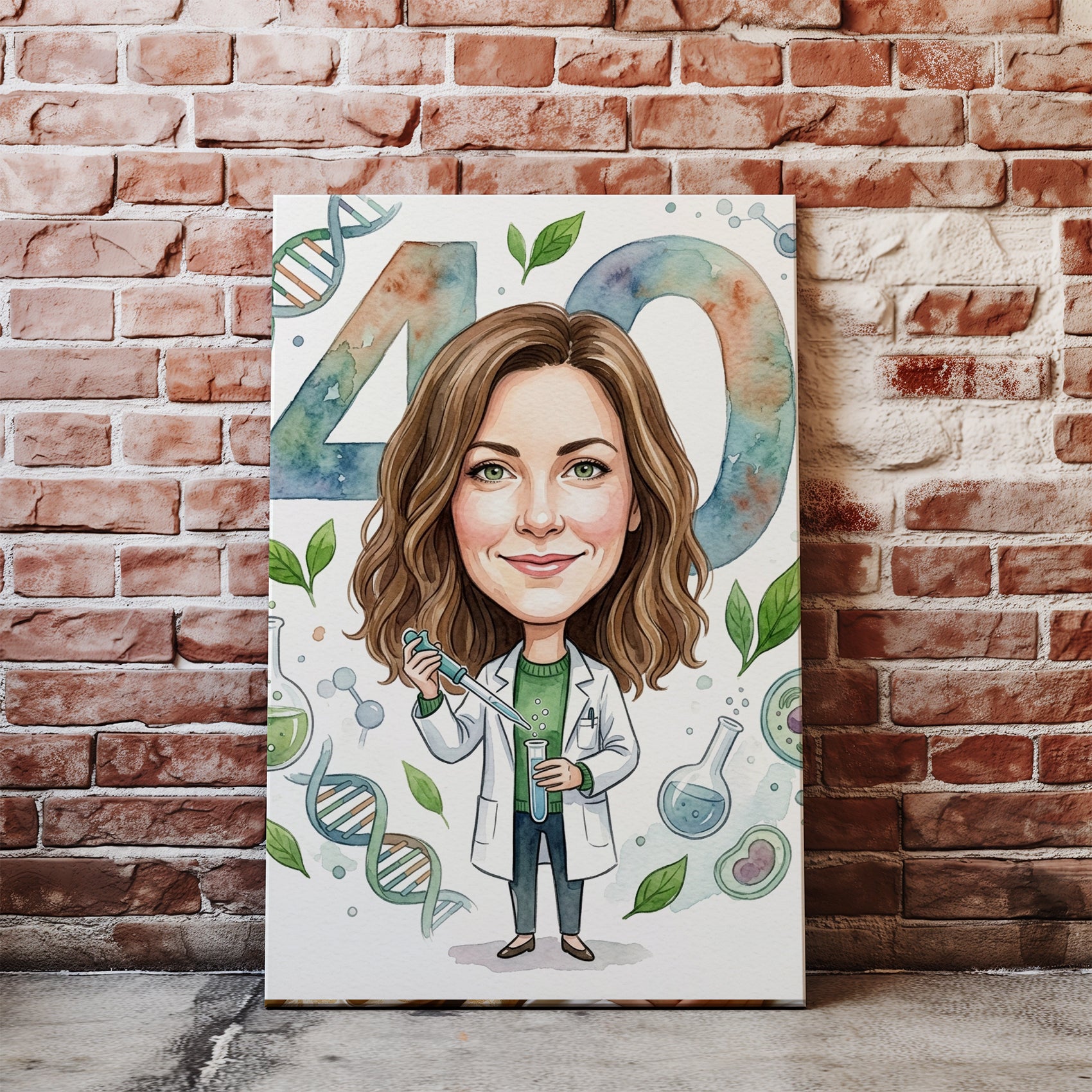 Karykatura personalizowana biotechnolożki na 40 urodziny nacegle