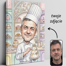 Karykatura cukiernika na 50 urodziny ze zdjęcia glowne