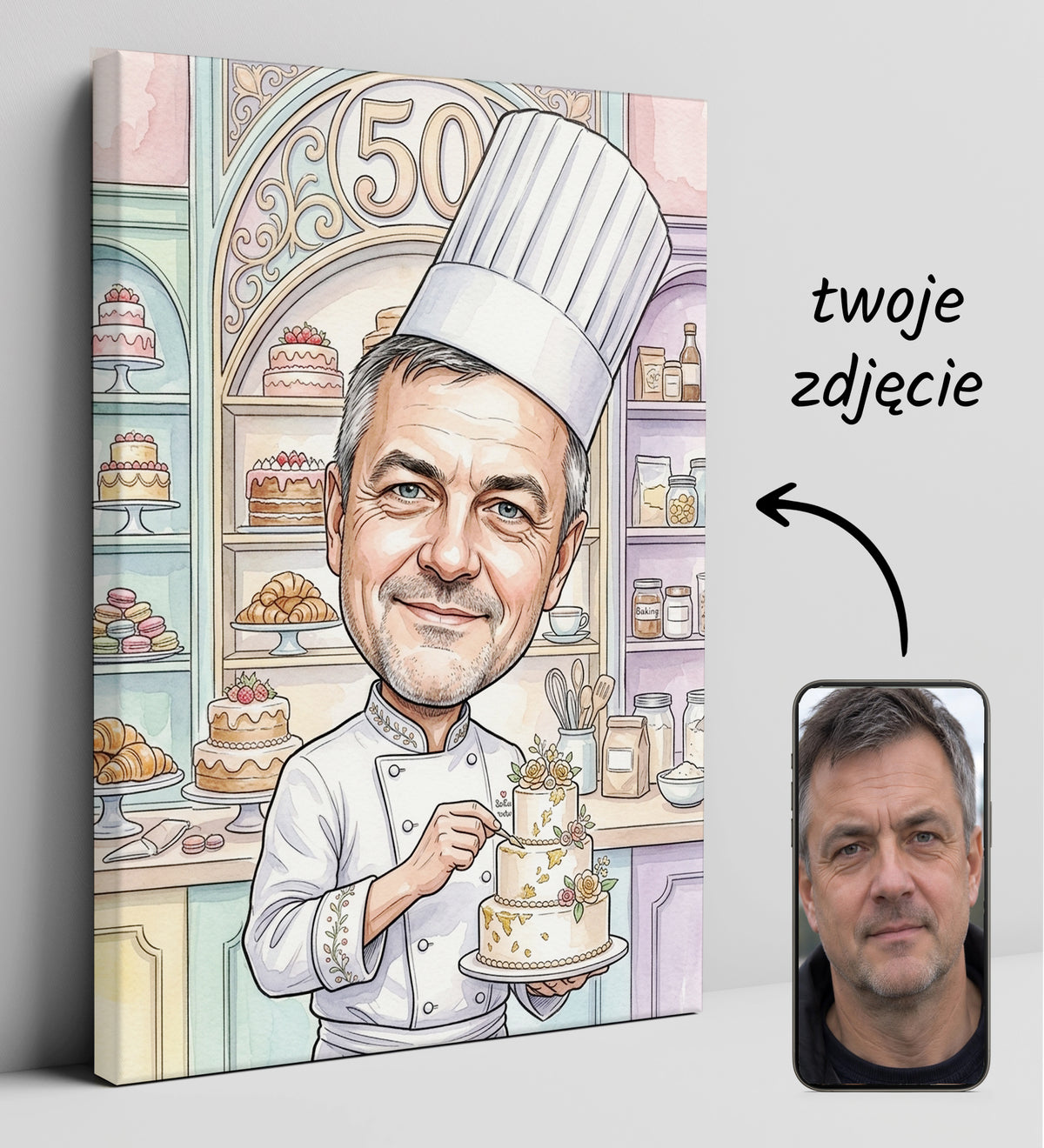 Karykatura cukiernika na 50 urodziny ze zdjęcia glowne