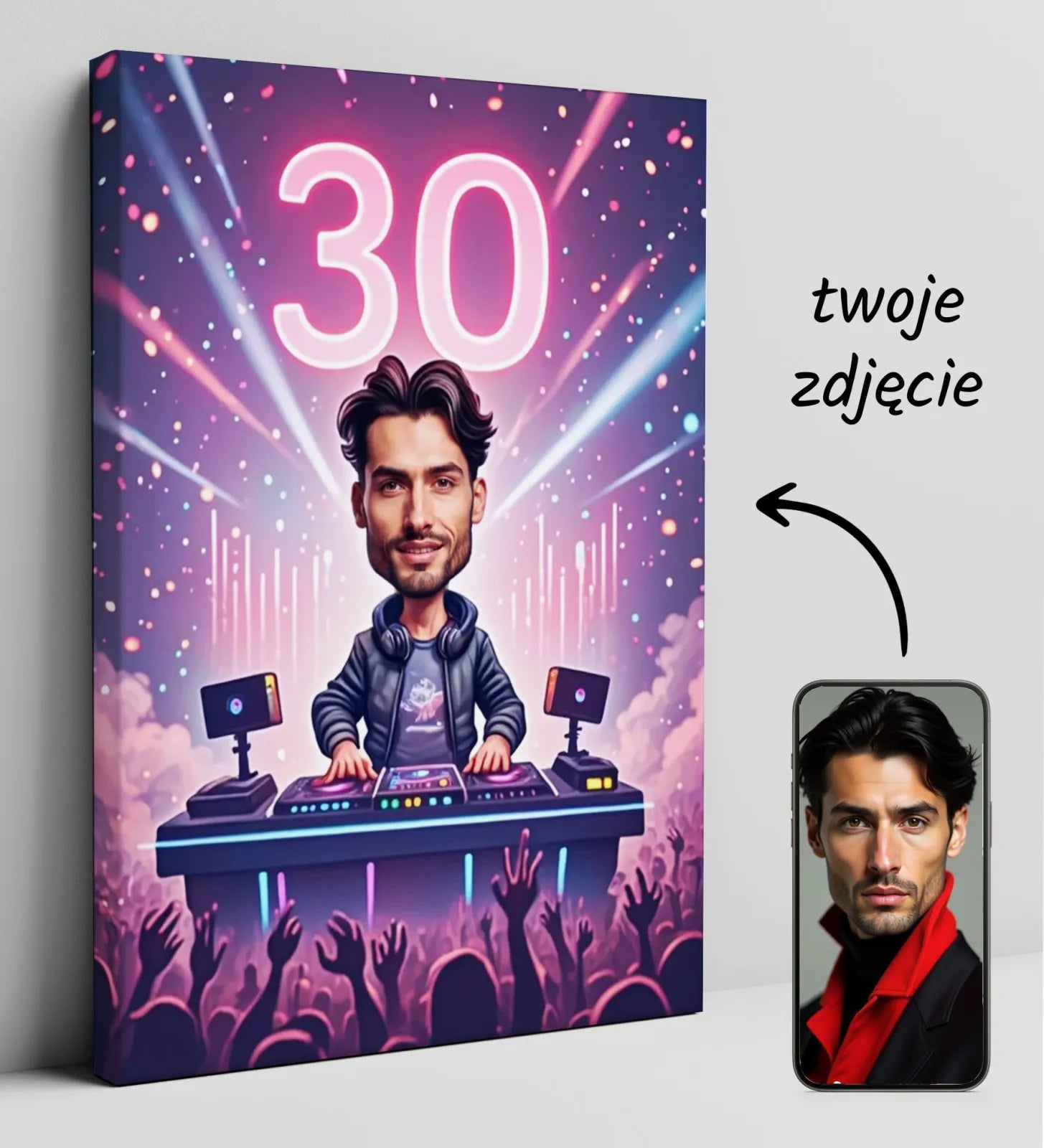 Personalizowany plakat caricature DJ na 30. urodziny prezent dla DJ-a