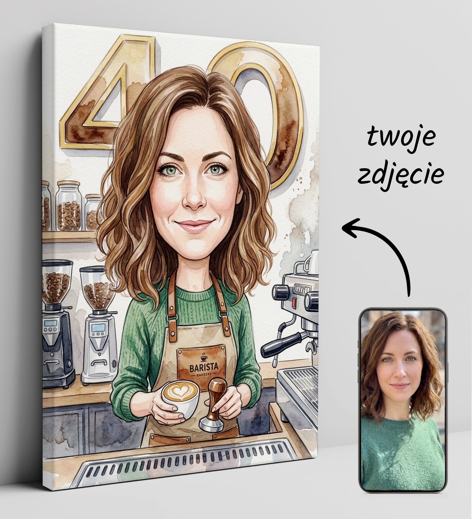 Karykatura dla baristki jako prezent glowne