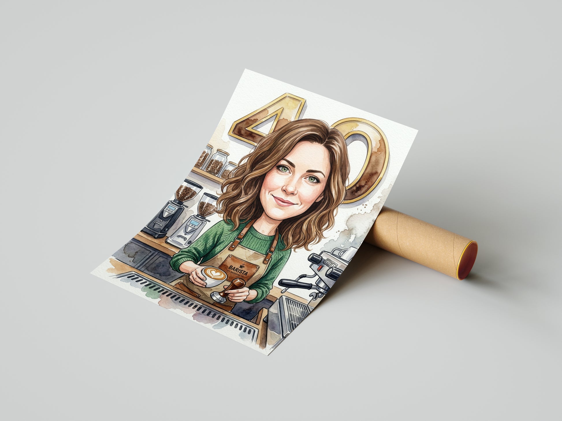 Karykatura dla baristki jako prezent mockup 4