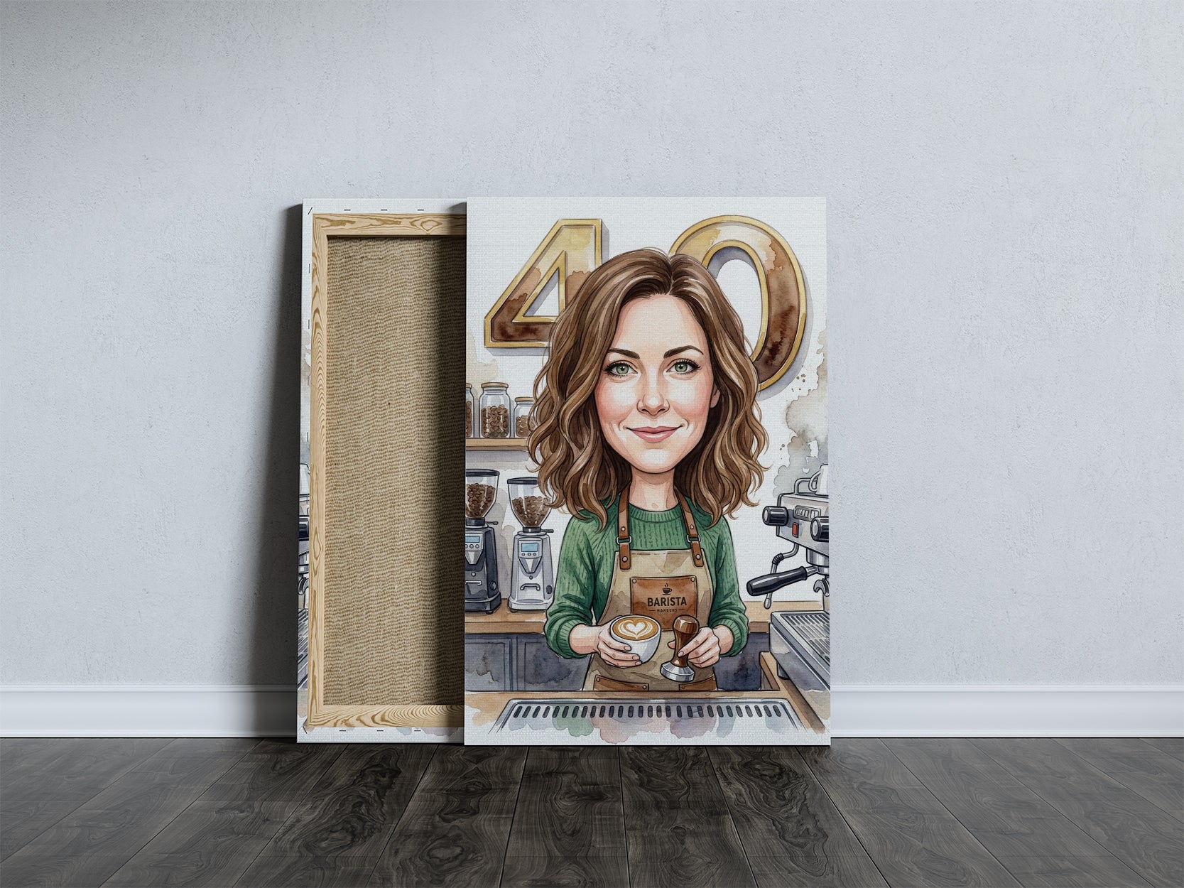 Karykatura dla baristki jako prezent mockup 5