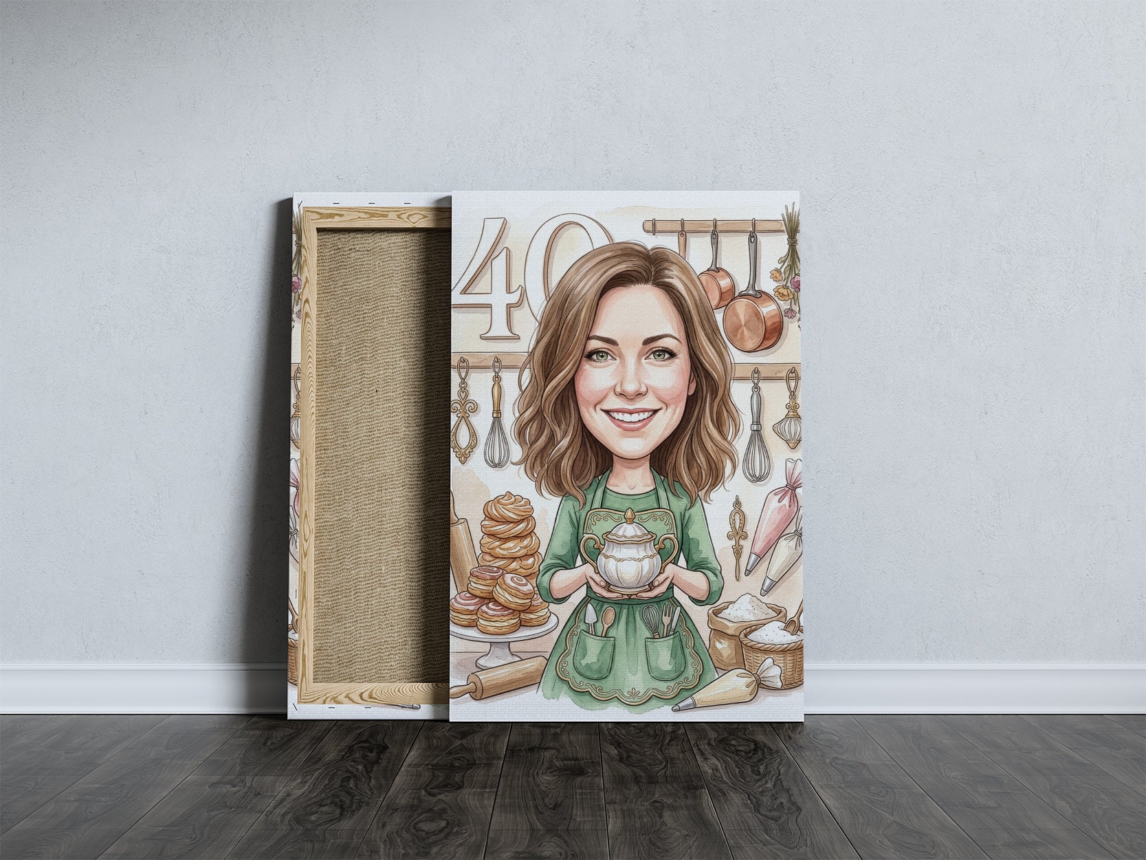 Karykatura dla cukierniczki jako prezent na 40 urodziny mockup 5