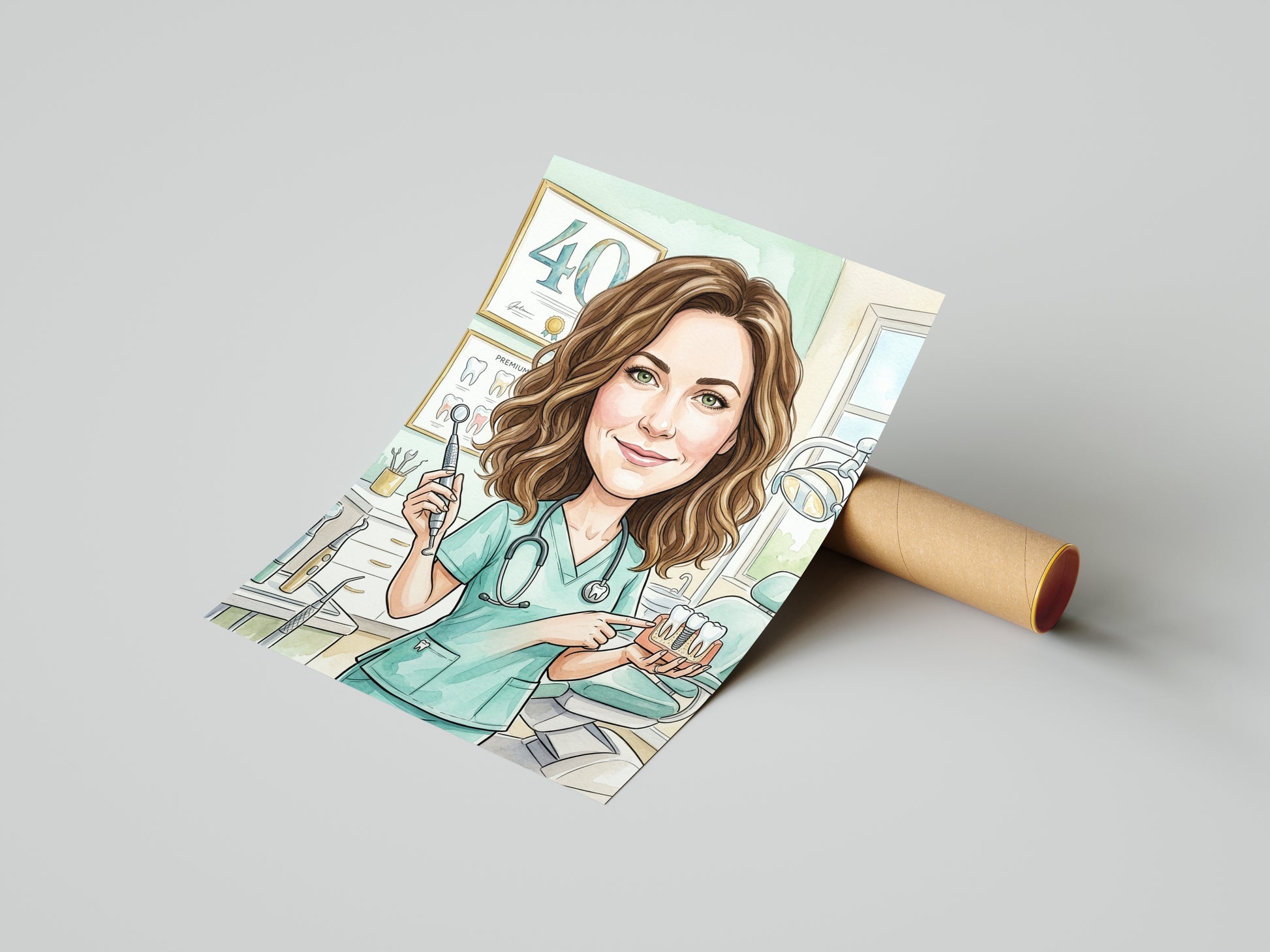 Karykatura dla dentystki jako prezent mockup 4