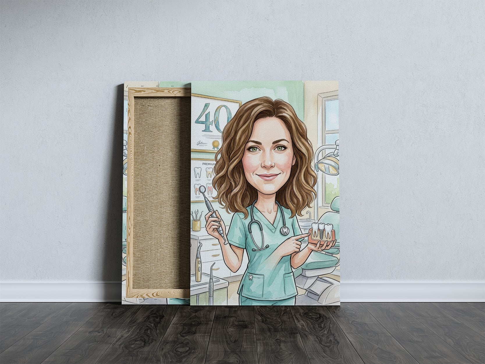 Karykatura dla dentystki jako prezent mockup 5
