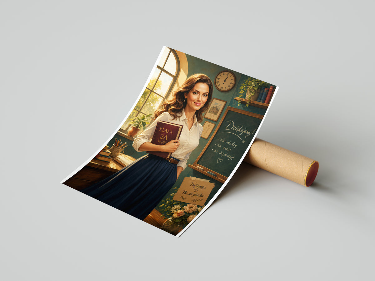 Karykatura dla nauczycielki ze zdjęcia – personalizowany prezent mockup 4