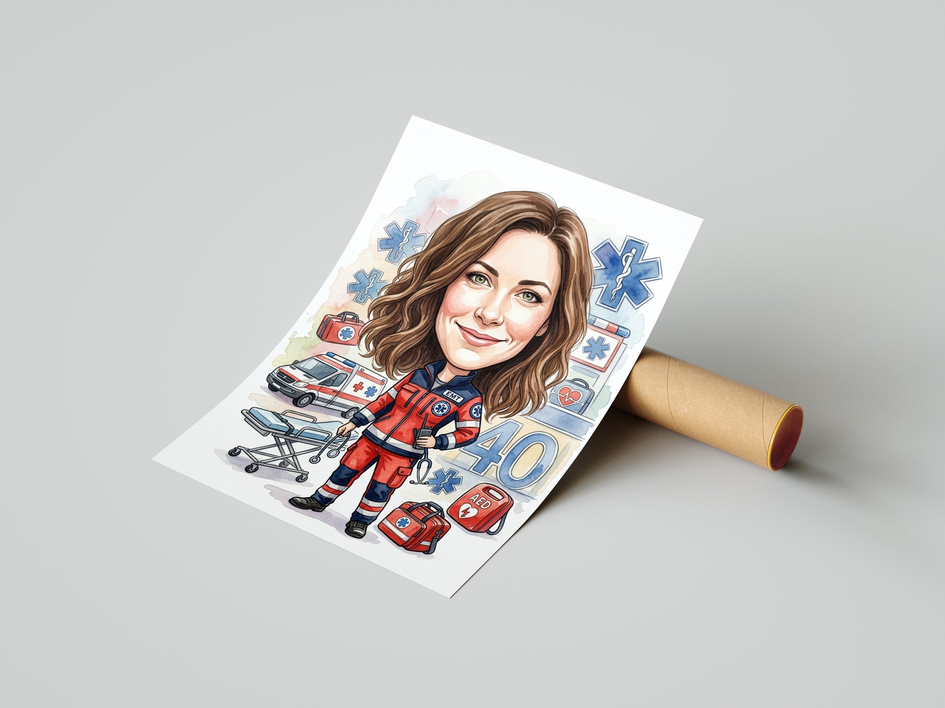 Karykatura dla ratowniczki medycznej jako prezent mockup 4