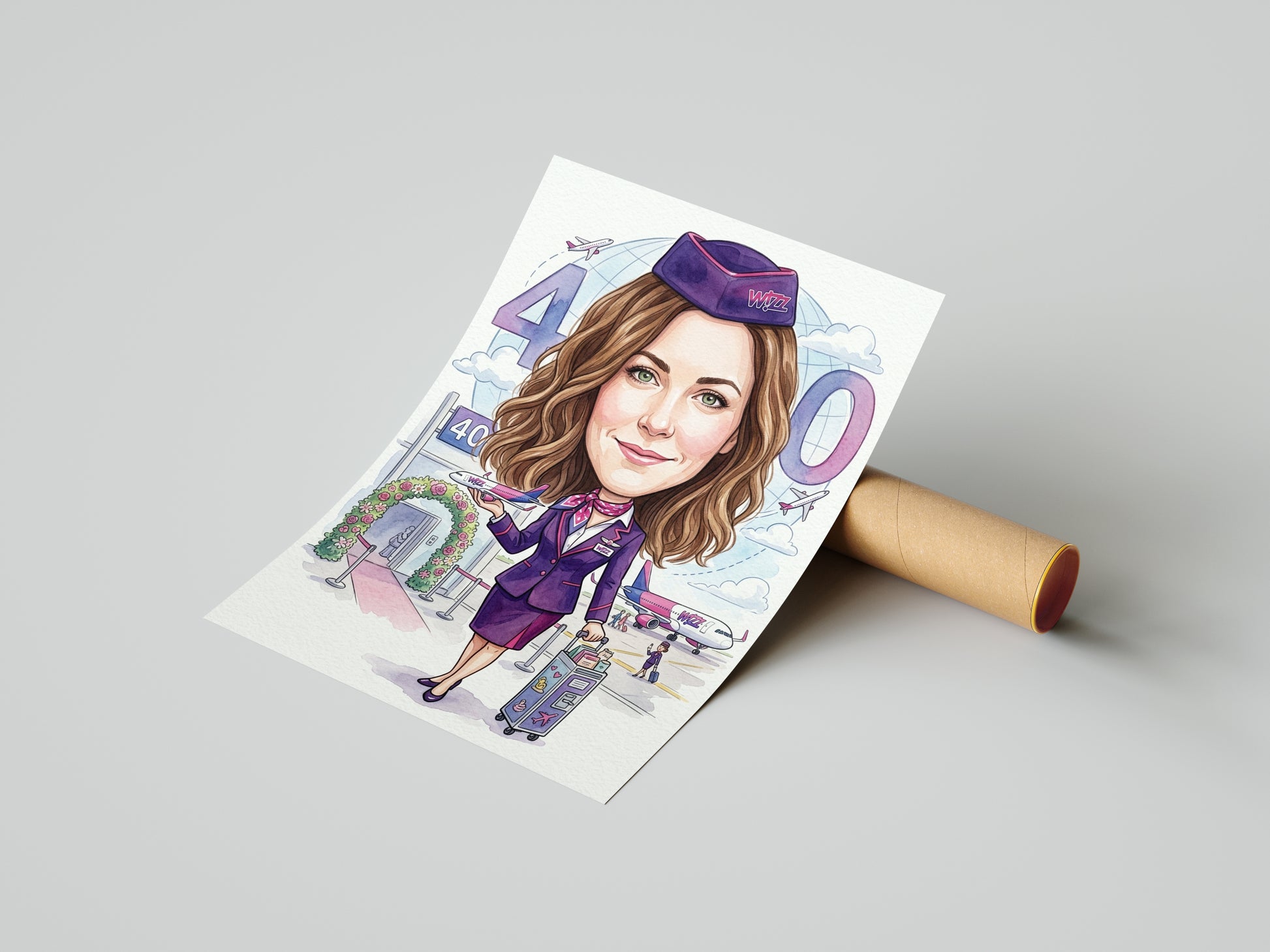 Karykatura dla stewardessy jako prezent mockup 4