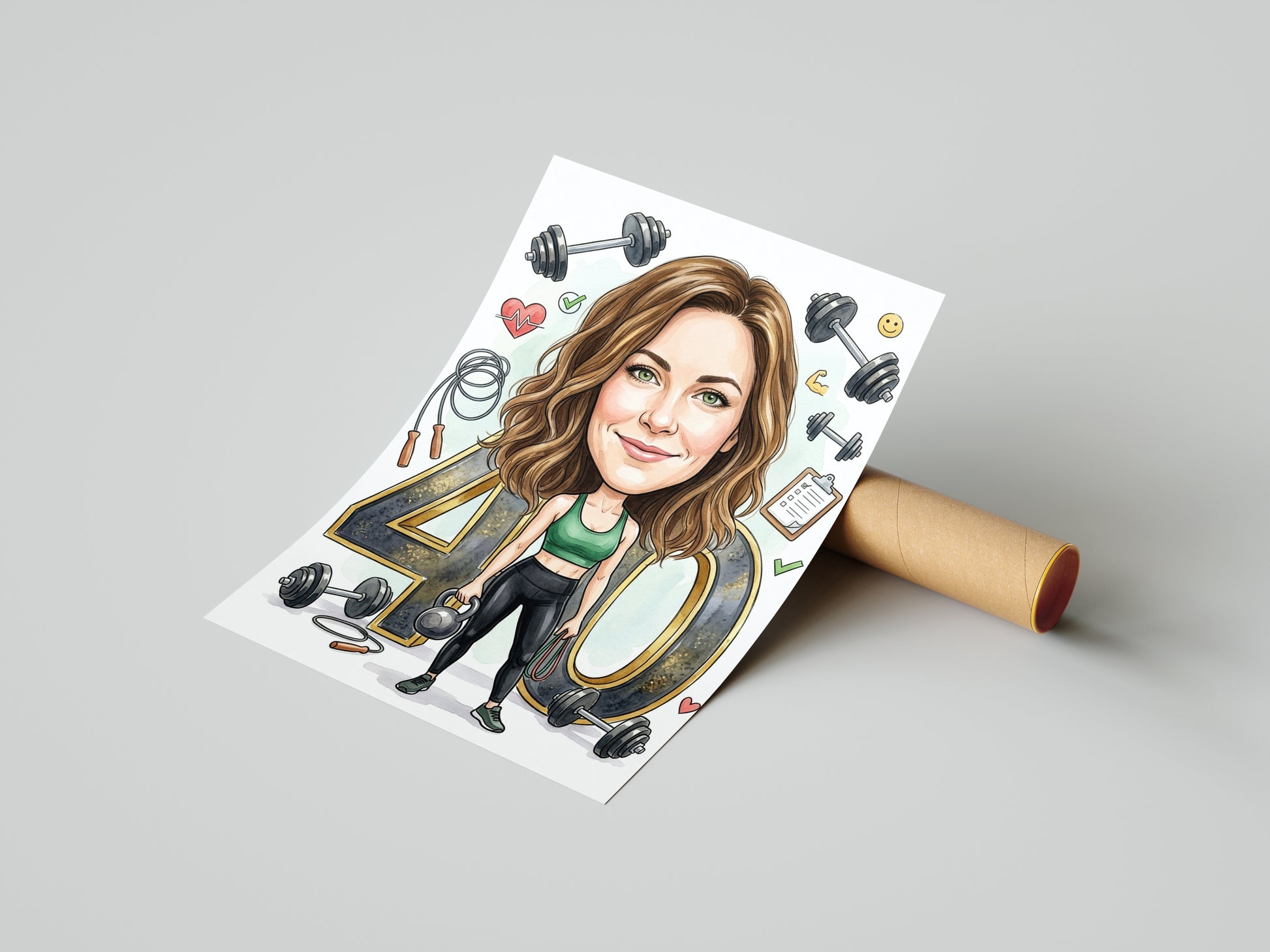 Karykatura ze zdjęcia dla trenerki personalnej na 40 urodziny mockup 4