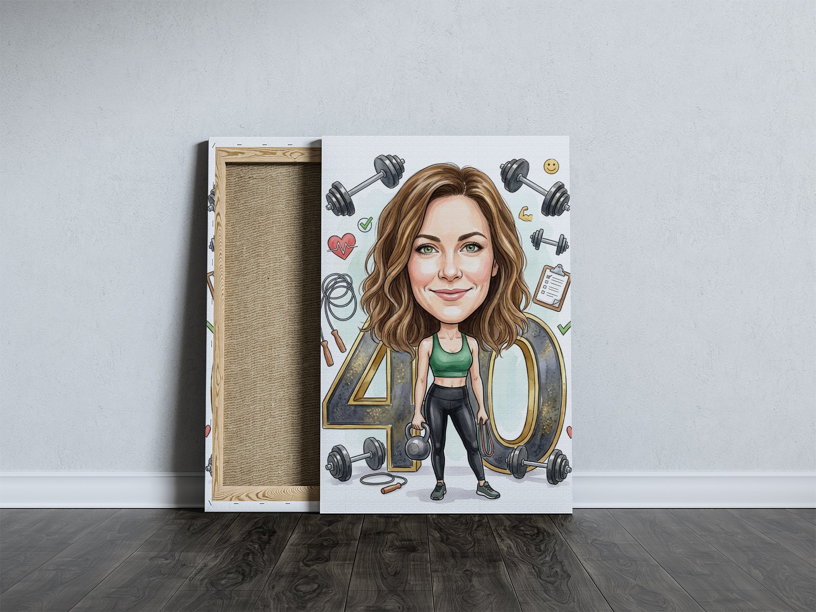 Karykatura ze zdjęcia dla trenerki personalnej na 40 urodziny mockup 5