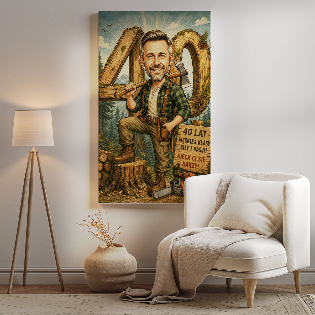 Karykatura drwala ze zdjęcia na 40 urodziny mockup 2