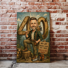 Karykatura drwala ze zdjęcia na 40 urodziny mockup 1