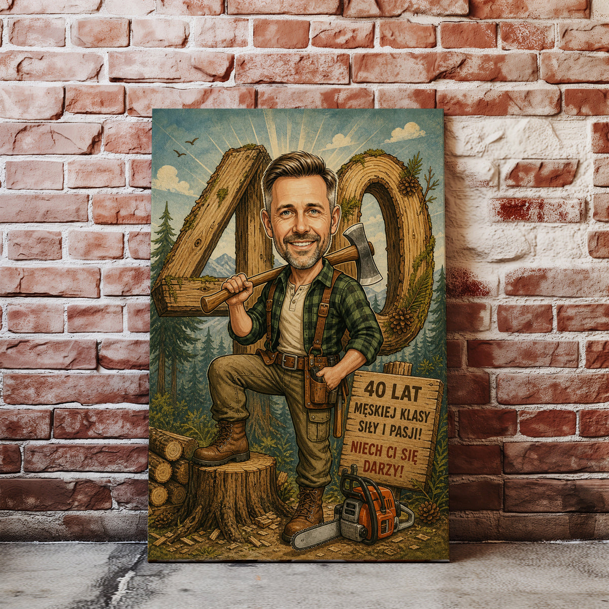 Karykatura drwala ze zdjęcia na 40 urodziny mockup 1