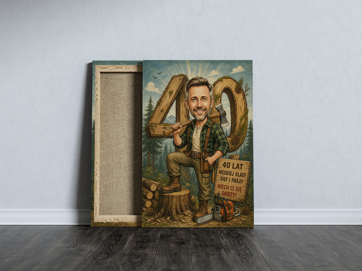 Karykatura drwala ze zdjęcia na 40 urodziny mockup 5