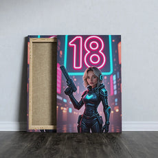 Canvas print z blondynką w futurystycznym kombinezonie cyberpunk z neonowym 18