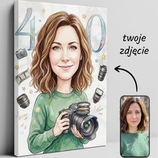 Karykatura personalizowana fotografki na 40 urodziny glowne