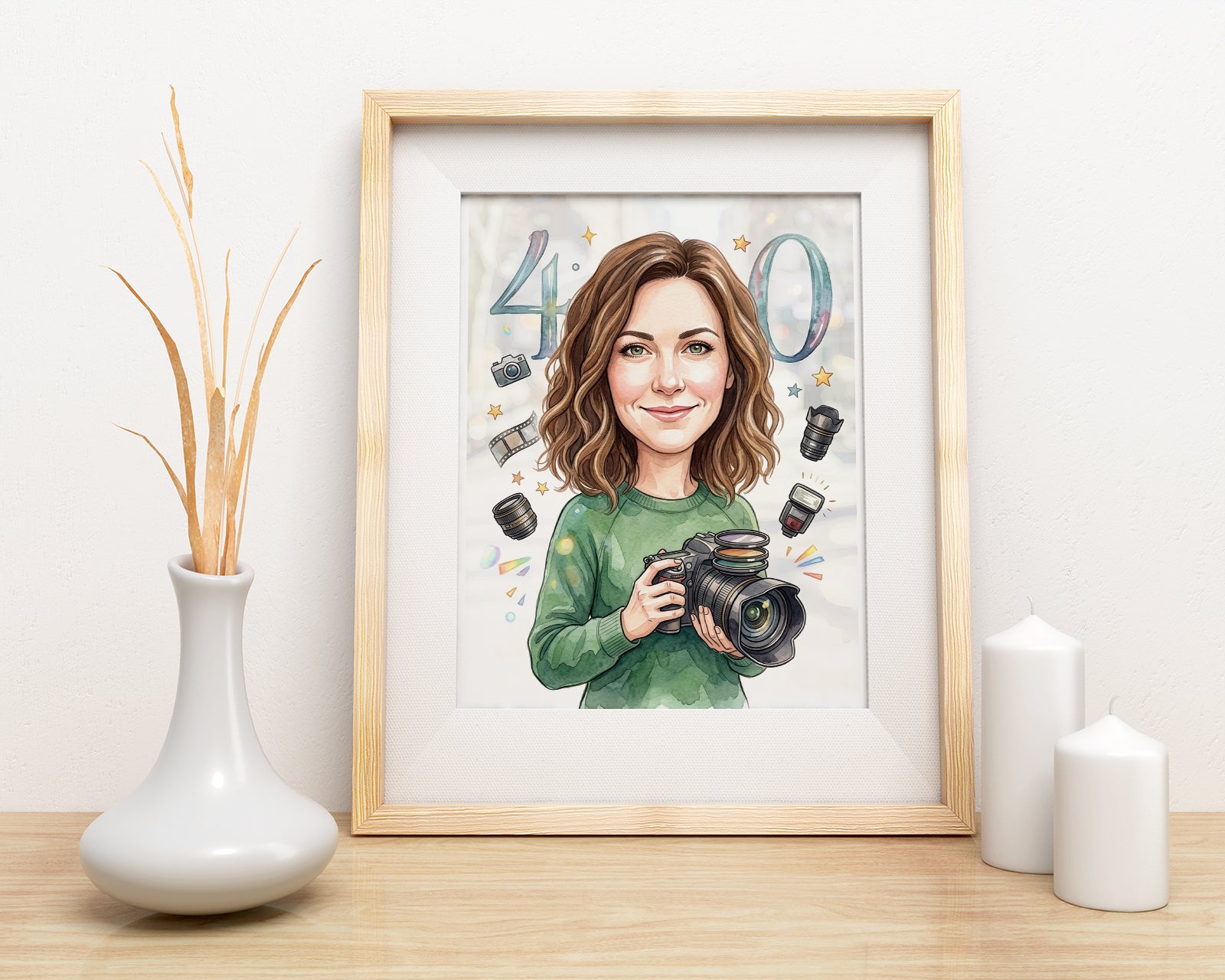 Karykatura personalizowana fotografki na 40 urodziny mockup 3