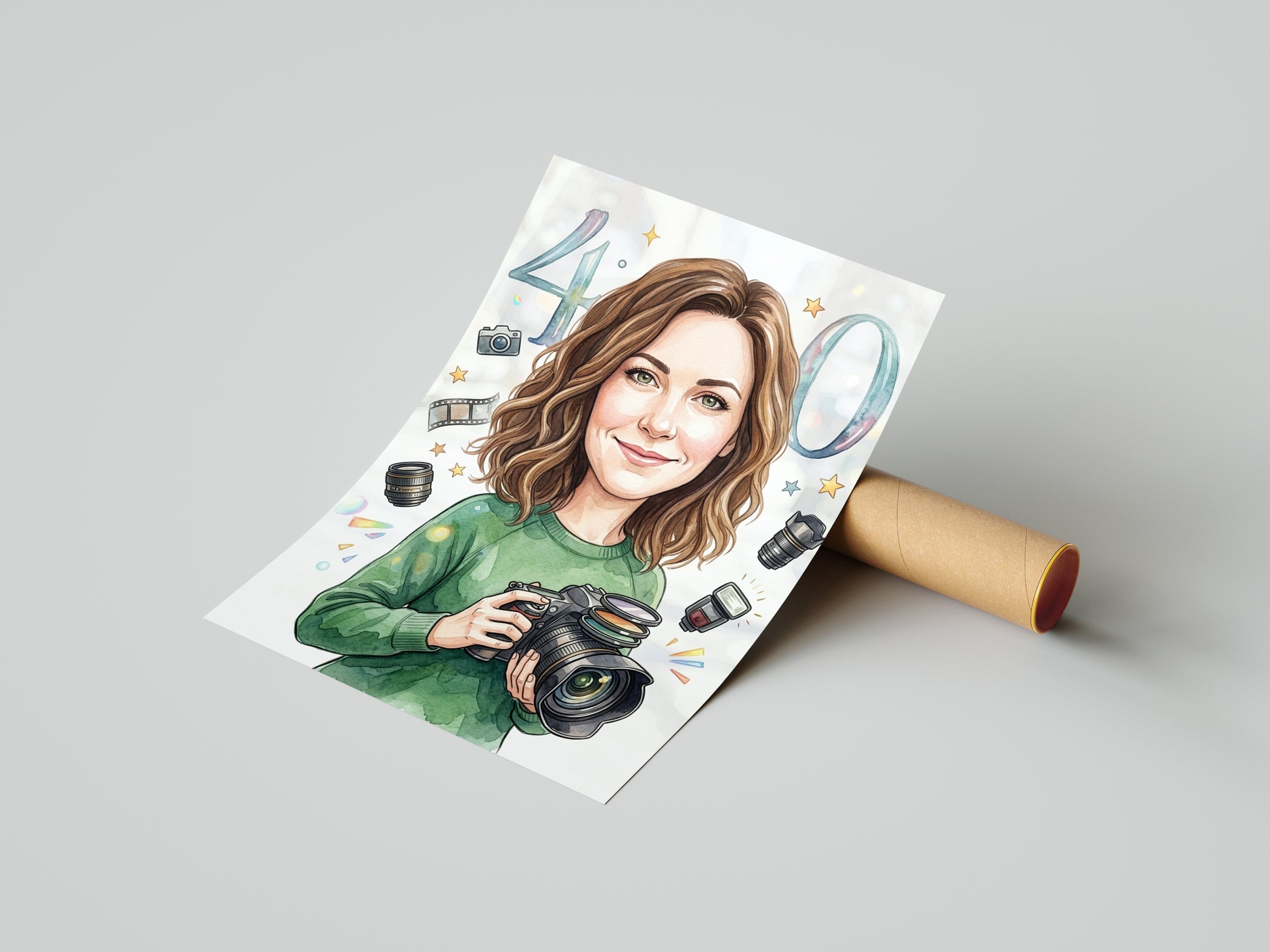 Karykatura personalizowana fotografki na 40 urodziny mockup 4