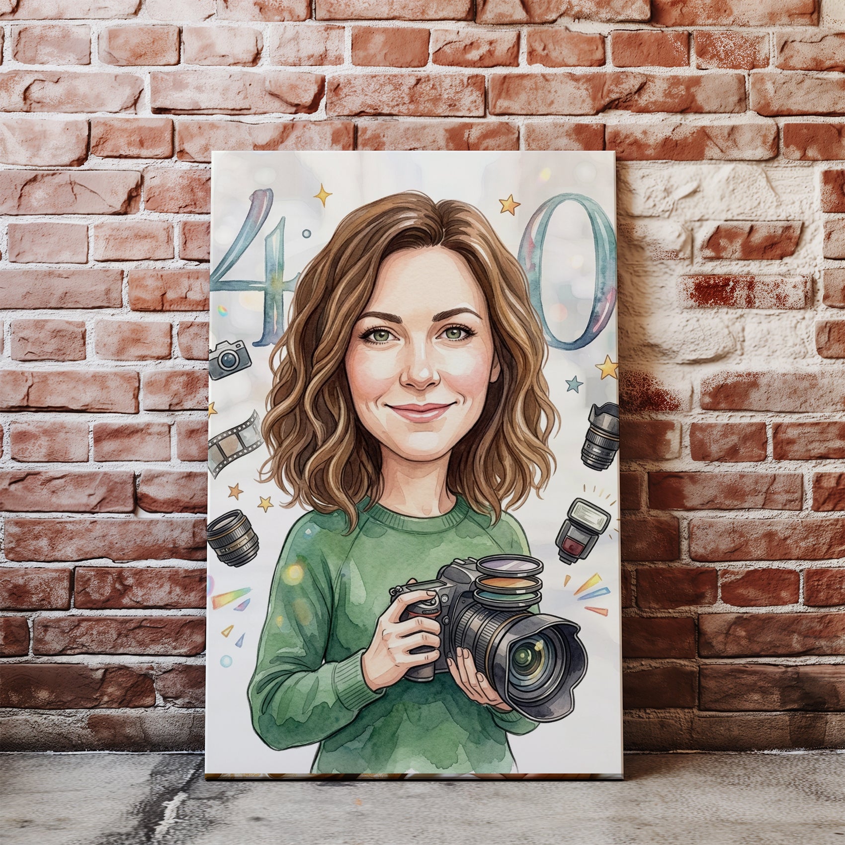 Karykatura personalizowana fotografki na 40 urodziny nacegle