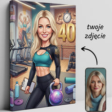 Karykatura instruktorki fitness na 40 urodziny – personalizowany glowne