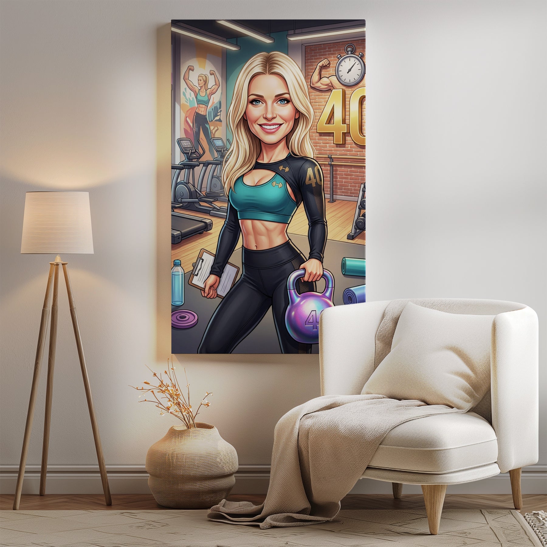 Karykatura instruktorki fitness na 40 urodziny – personalizowany mockup 2