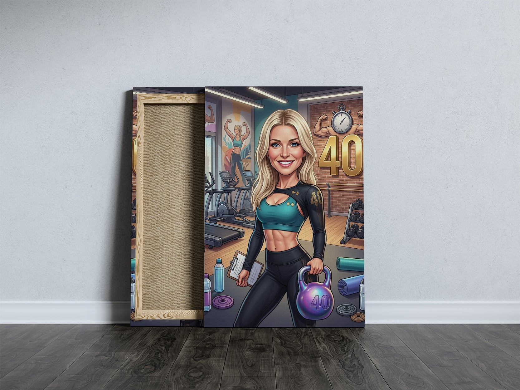 Karykatura instruktorki fitness na 40 urodziny – personalizowany mockup 5