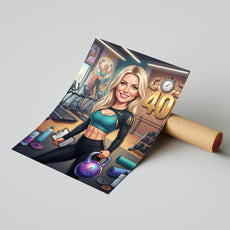 Karykatura instruktorki fitness na 40 urodziny – personalizowany mockup 4