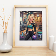 Karykatura instruktorki fitness na 40 urodziny – personalizowany mockup 3