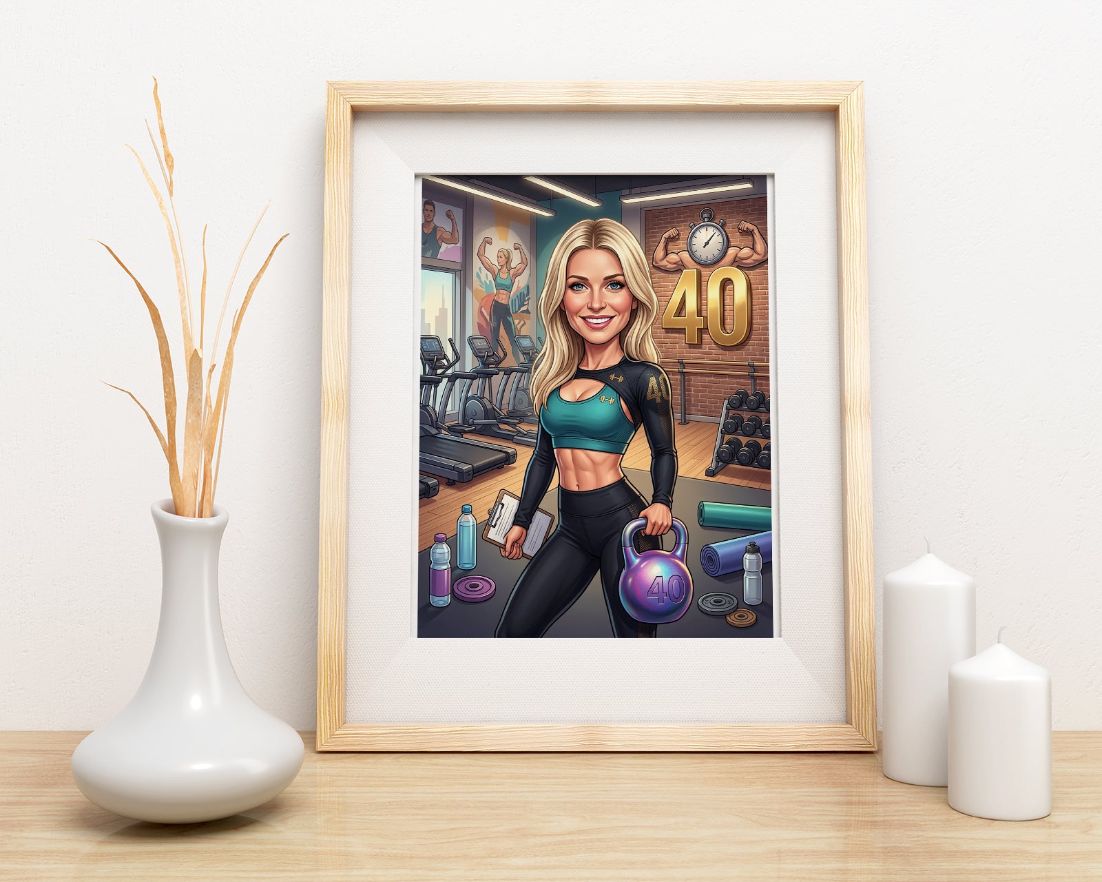 Karykatura instruktorki fitness na 40 urodziny – personalizowany mockup 3
