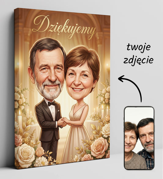Karykatura jako podziękowanie ślubne dla rodziców glowne