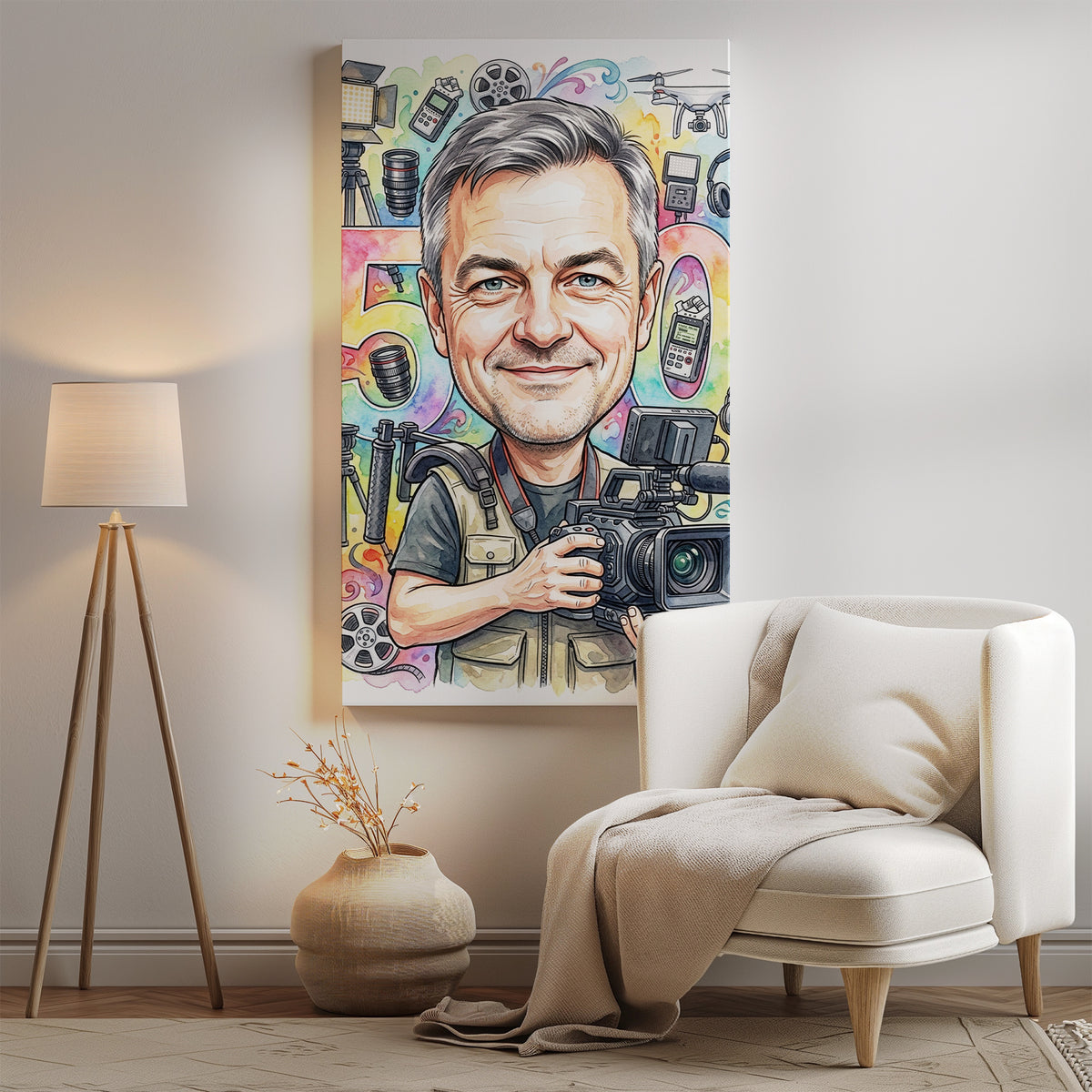 Karykatura kamerzysty na 50 urodziny - prezent premium mockup 2