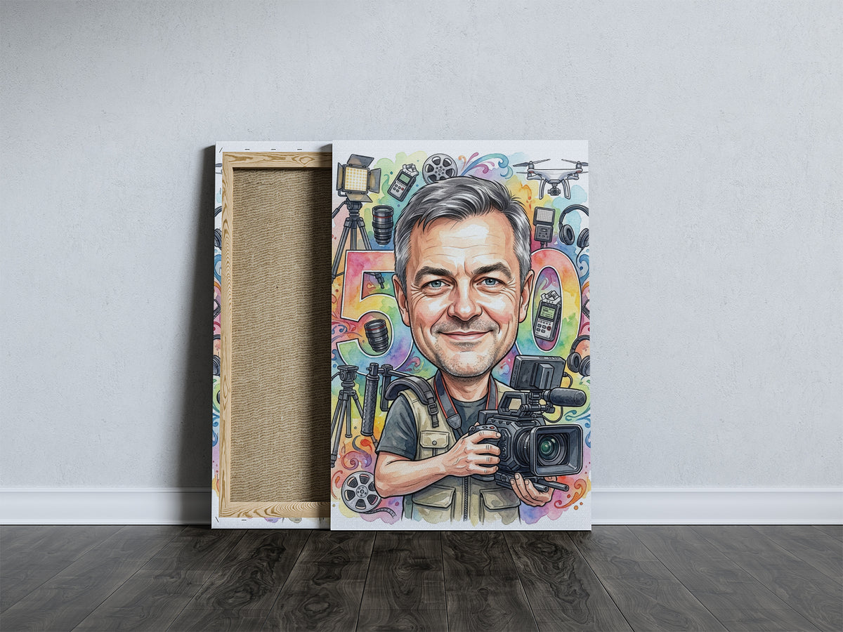 Karykatura kamerzysty na 50 urodziny - prezent premium mockup 5