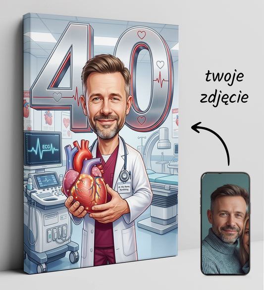 Karykatura kardiolog na 40 urodziny – personalizowany prezent ze glowne